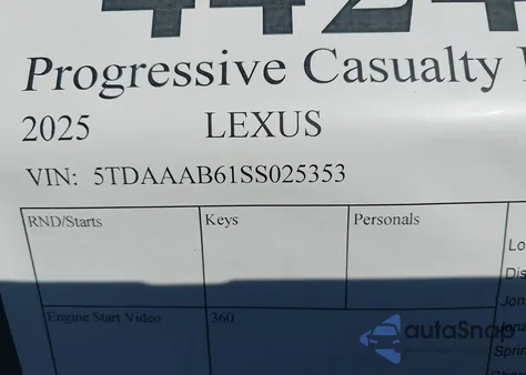 2025 Lexus Tx 350 Premium z USA, uszkodzony, nr VIN 5TDAAAB61SS025353